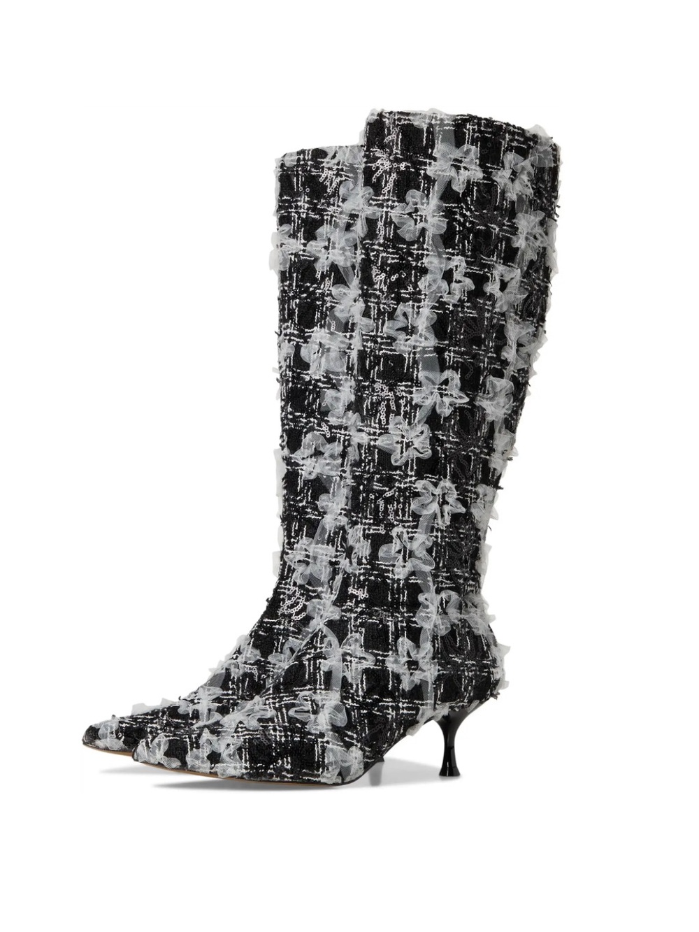 Betsey Johnson Tweed Knee-High Floral Appliqué Boots